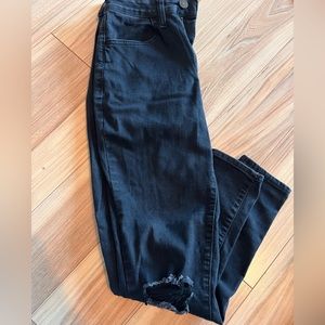 SO skinny black super high rise jegging. Distressed.